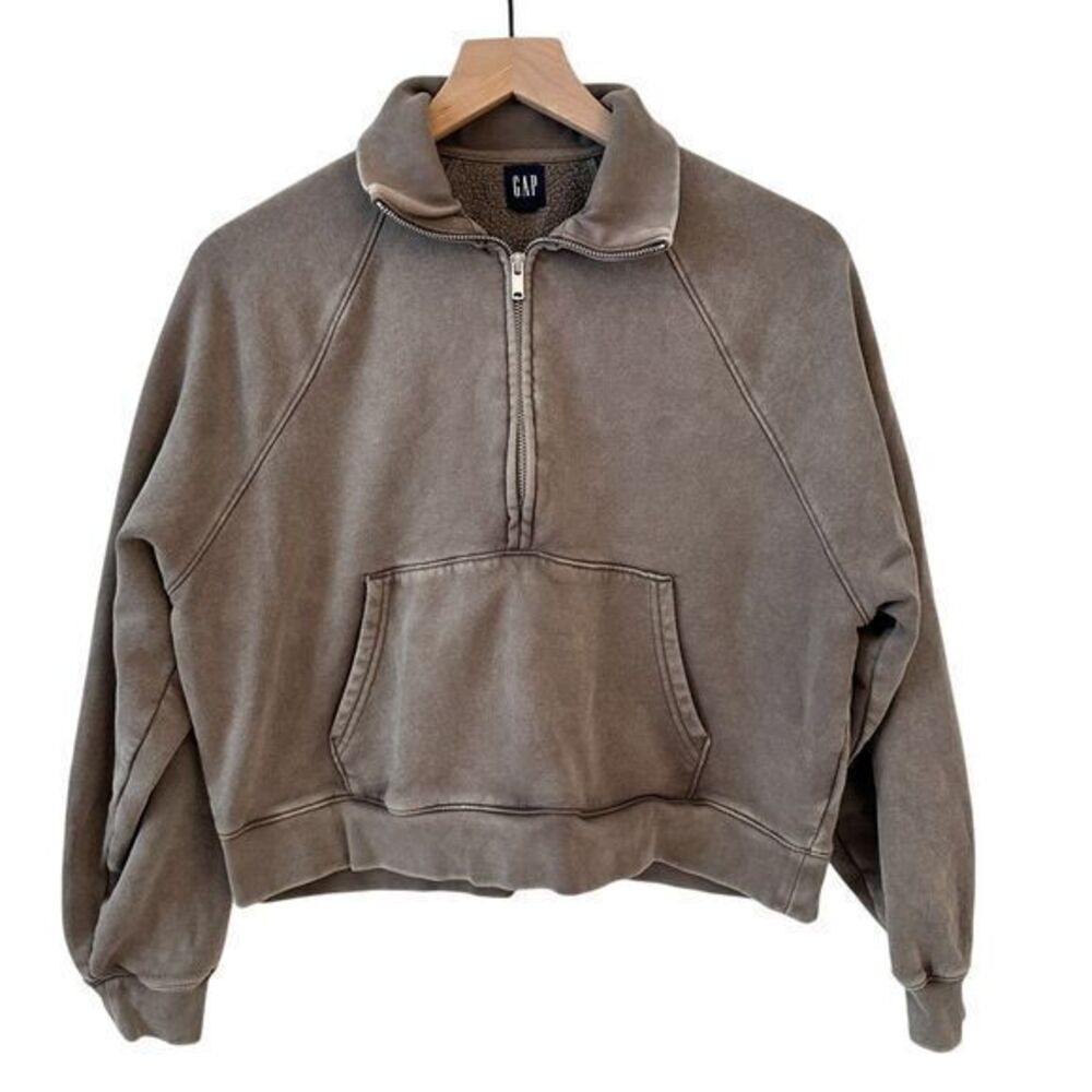 Gap Women’s‎ Greenish Grey 1/2 Zip Cropped Fleece Lined Sweatshirt - Size S